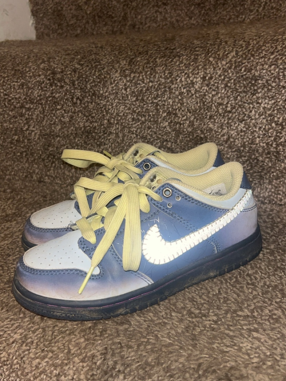 Nike Kids Low-Top Sneakers in Blue and Yellow with Reflective Swoosh